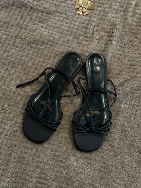 H&M Black Strappy Square-Toe Slide Sandals